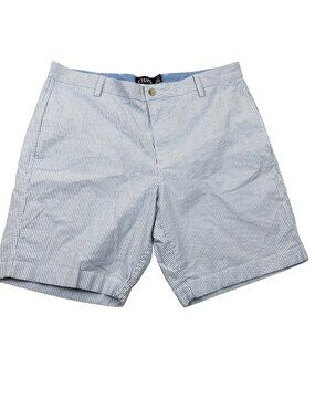 Chaps Men's Shorts Size 36 Blue White Seersucker Chino Flat Front Casual Stretch